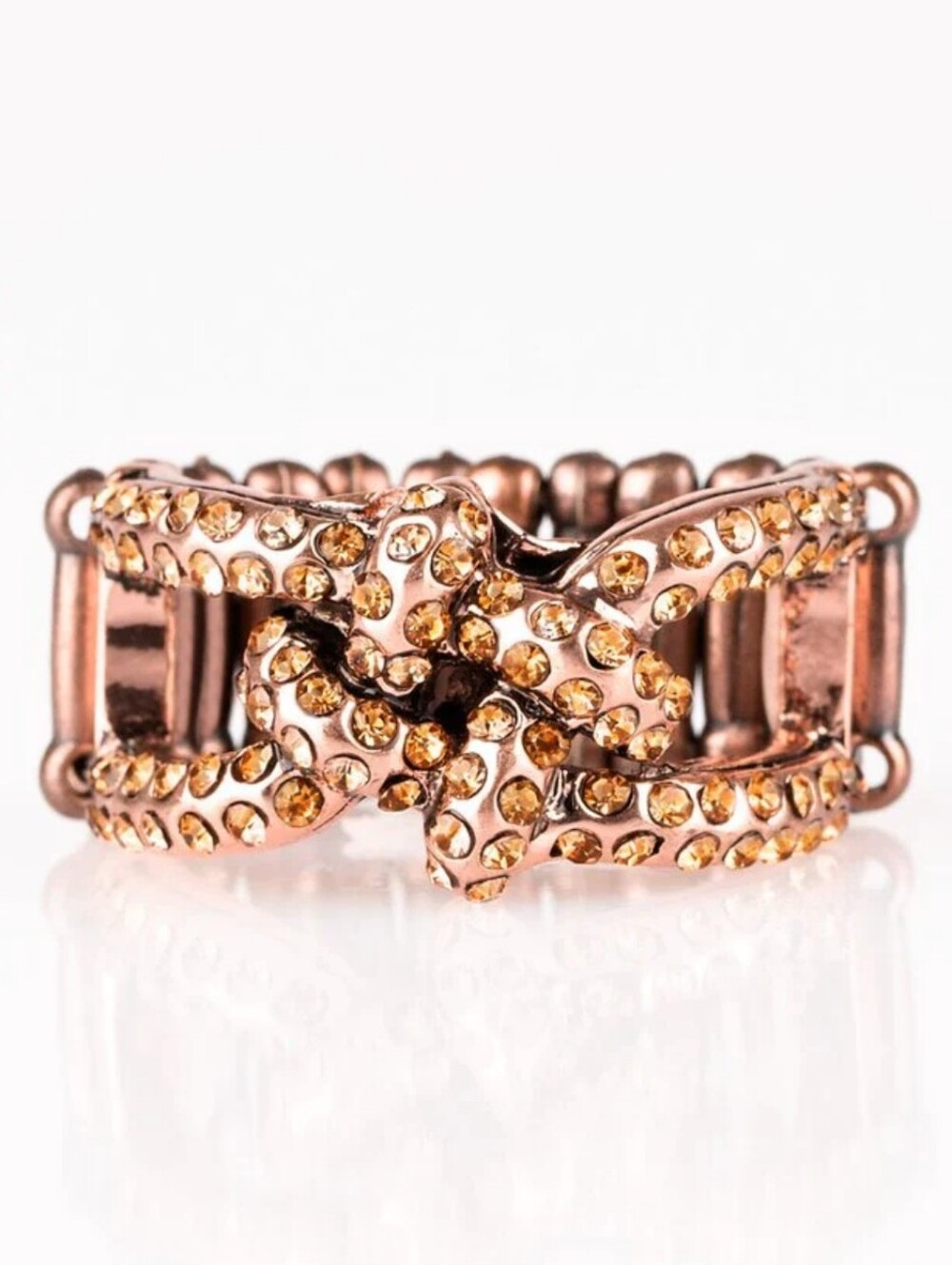 Copper Crystal Bow Stretch Ring